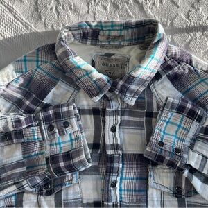 Guess Men's Size Men's Large Plaid Shirt Gauzy Cotton Western Fit Snap Buttons